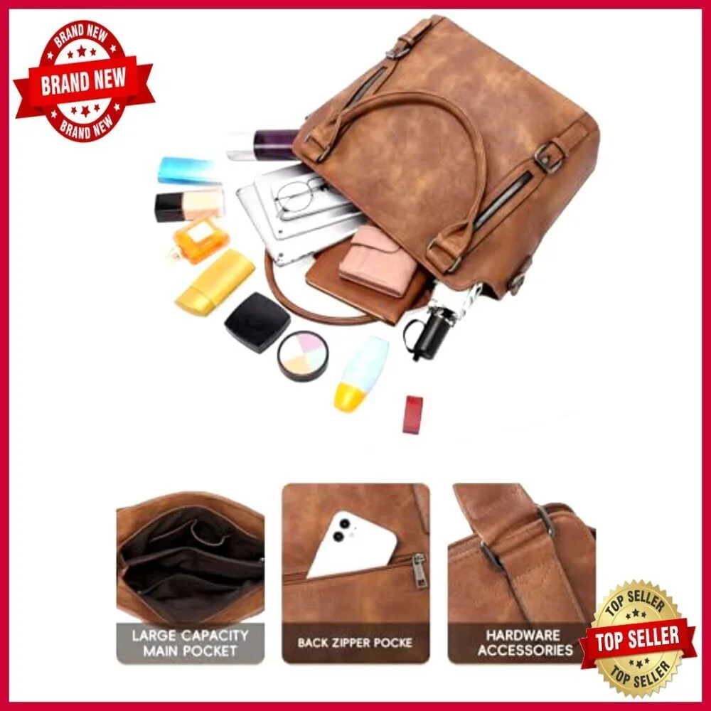 Large Vegan Leather Hobo Tote with Adjustable Strap, Multiple Pockets